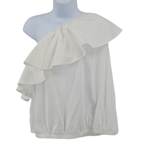 A New Day White One Shoulder Ruffle Blouse Top Womens Plus XXL Asymmetrical Neck - Picture 3 of 7
